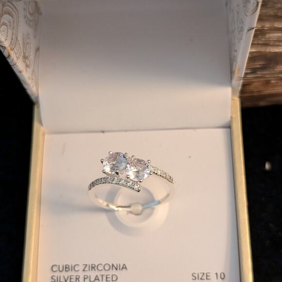 Charter Club NWT Double Solitaire CZ Silver Plated Ring Size 10 - Picture 1 of 6